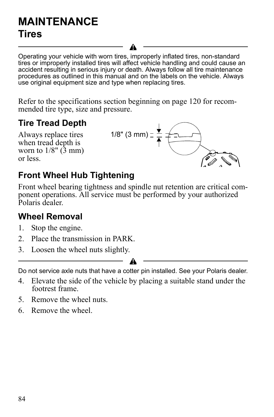 Maintenance, Tires | Polaris Sportsman 550 XP User Manual | Page 87 / 137