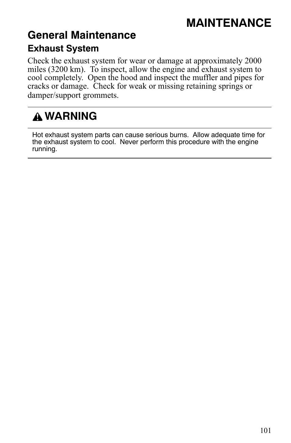 Maintenance, General maintenance, Warning | Polaris 600 Fusion User Manual | Page 104 / 145