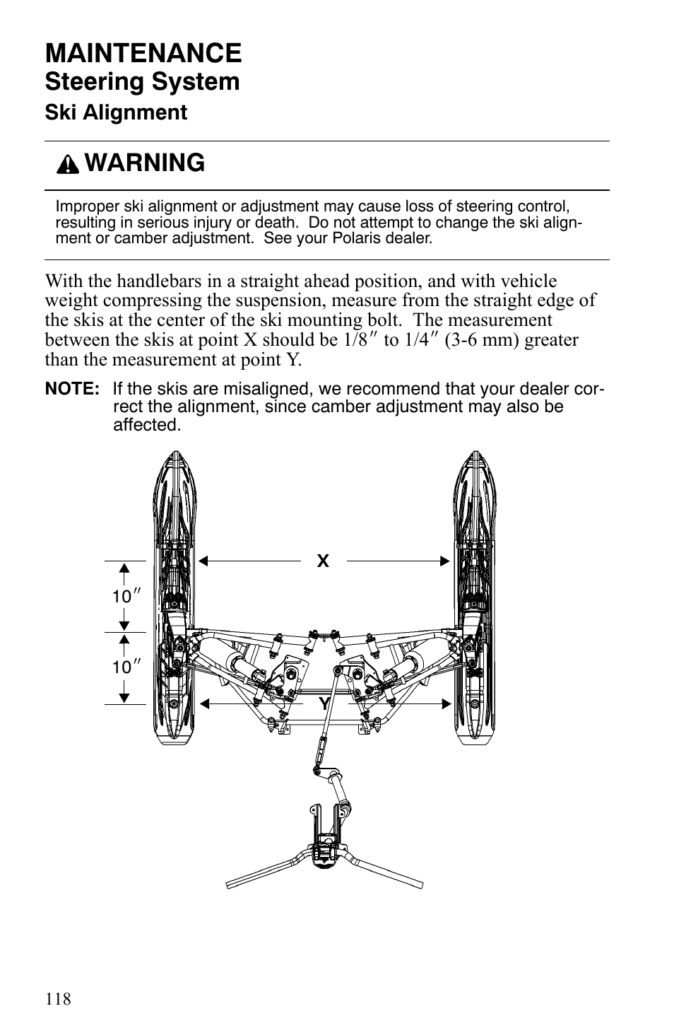 Maintenance, Steering system, Warning | Polaris 600 Fusion User Manual | Page 121 / 145