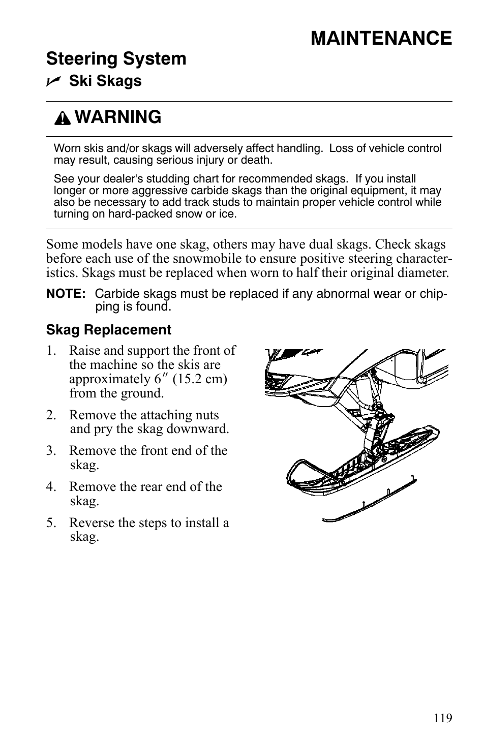 Maintenance, Steering system, Warning | Polaris 600 Fusion User Manual | Page 122 / 145