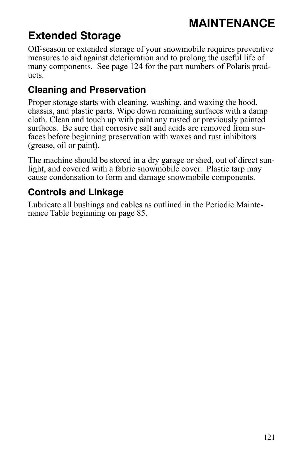 Maintenance, Extended storage | Polaris 600 Fusion User Manual | Page 124 / 145