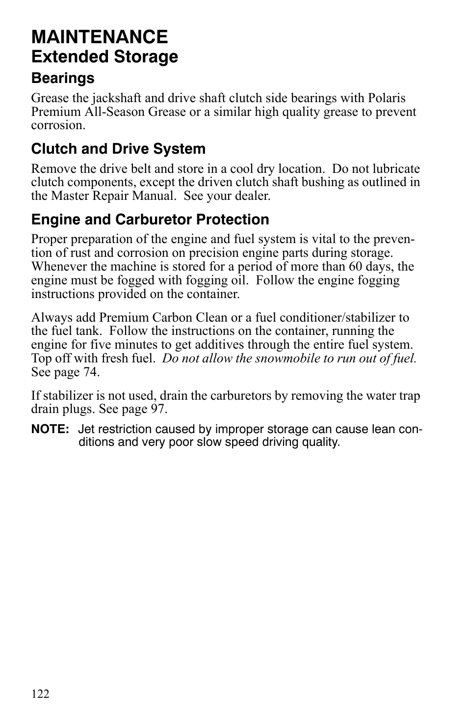 Maintenance, Extended storage | Polaris 600 Fusion User Manual | Page 125 / 145