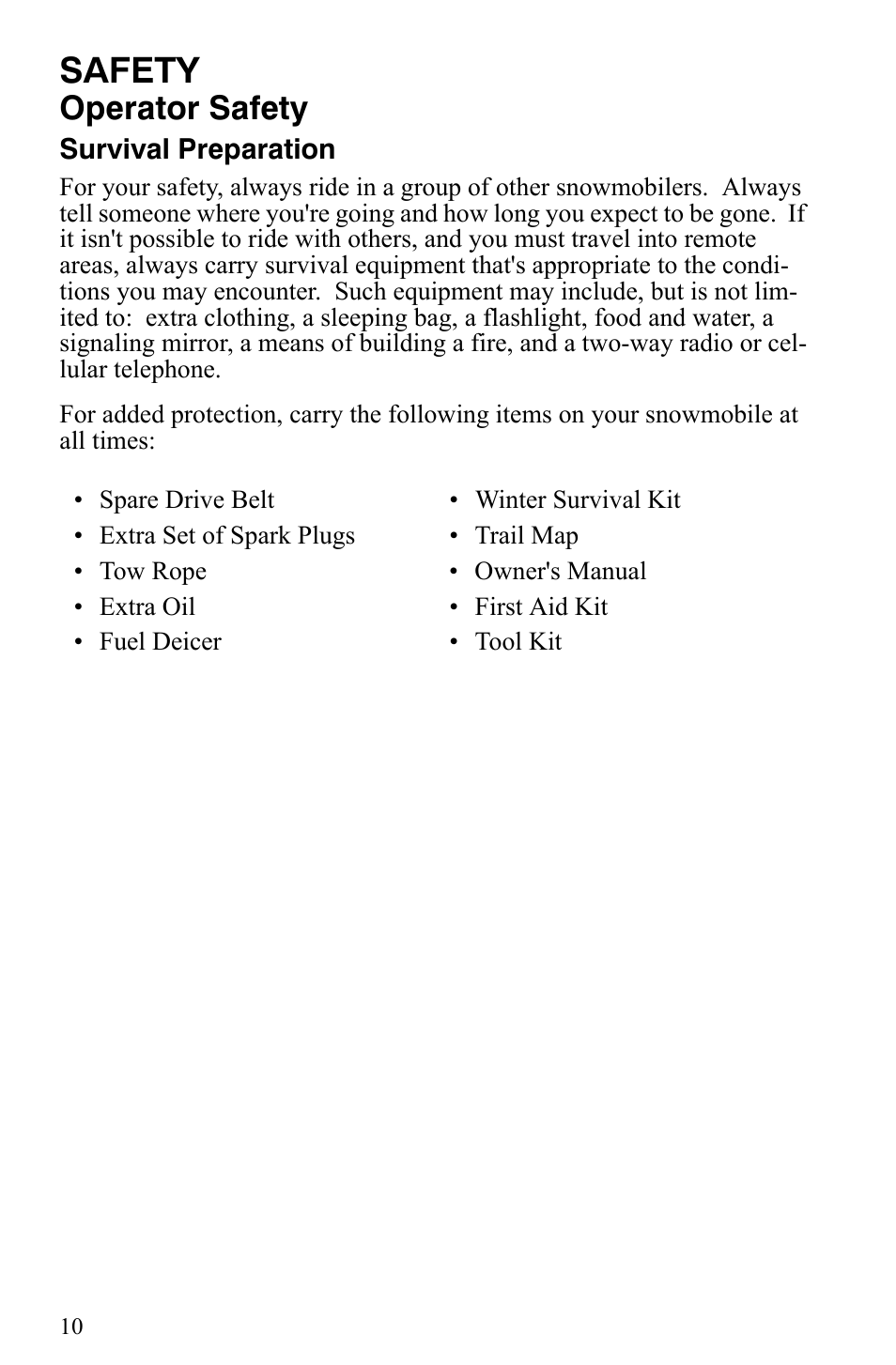 Safety, Operator safety | Polaris 600 Fusion User Manual | Page 13 / 145