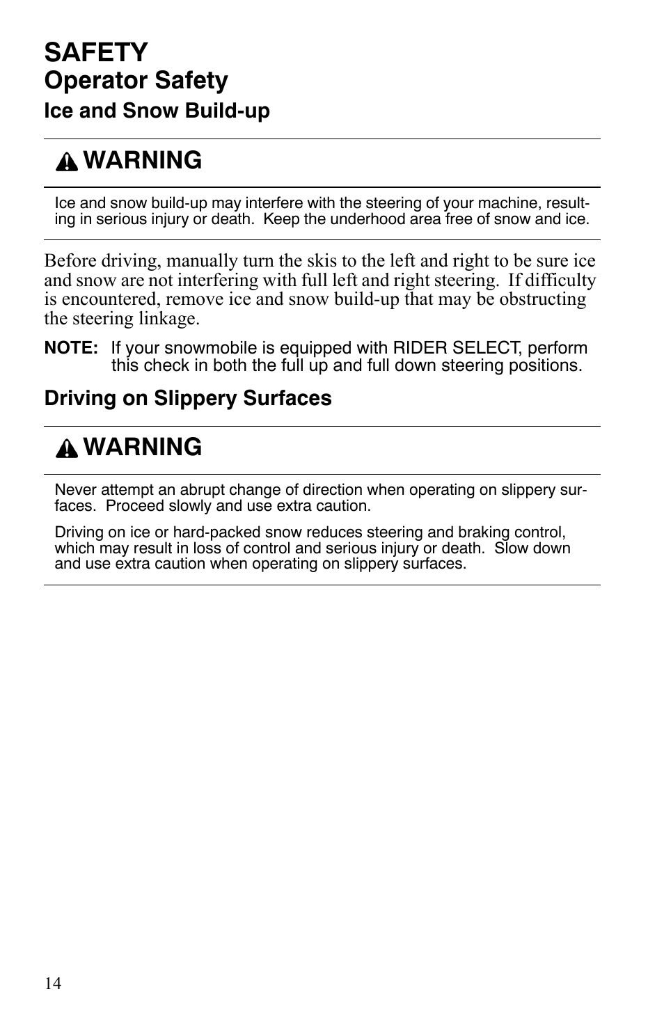 Safety, Operator safety, Warning | Polaris 600 Fusion User Manual | Page 17 / 145