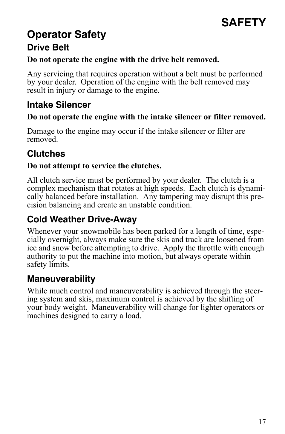 Safety, Operator safety | Polaris 600 Fusion User Manual | Page 20 / 145