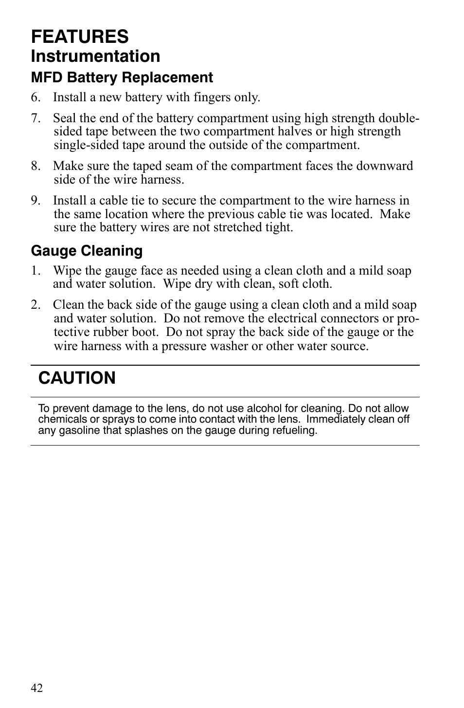 Features, Instrumentation, Caution | Polaris 600 Fusion User Manual | Page 45 / 145