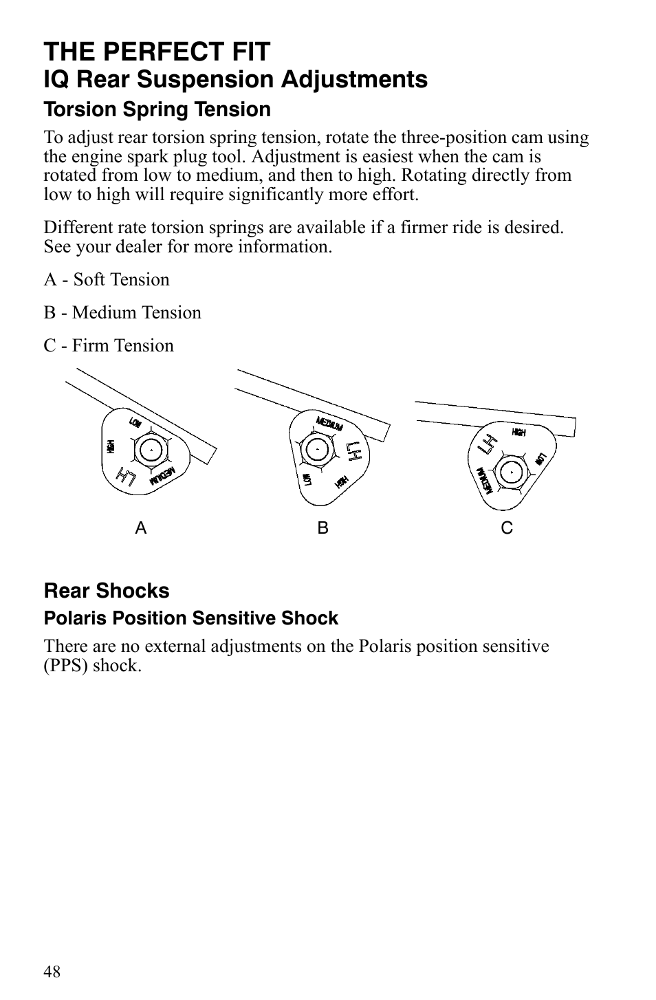 The perfect fit, Iq rear suspension adjustments | Polaris 600 Fusion User Manual | Page 51 / 145
