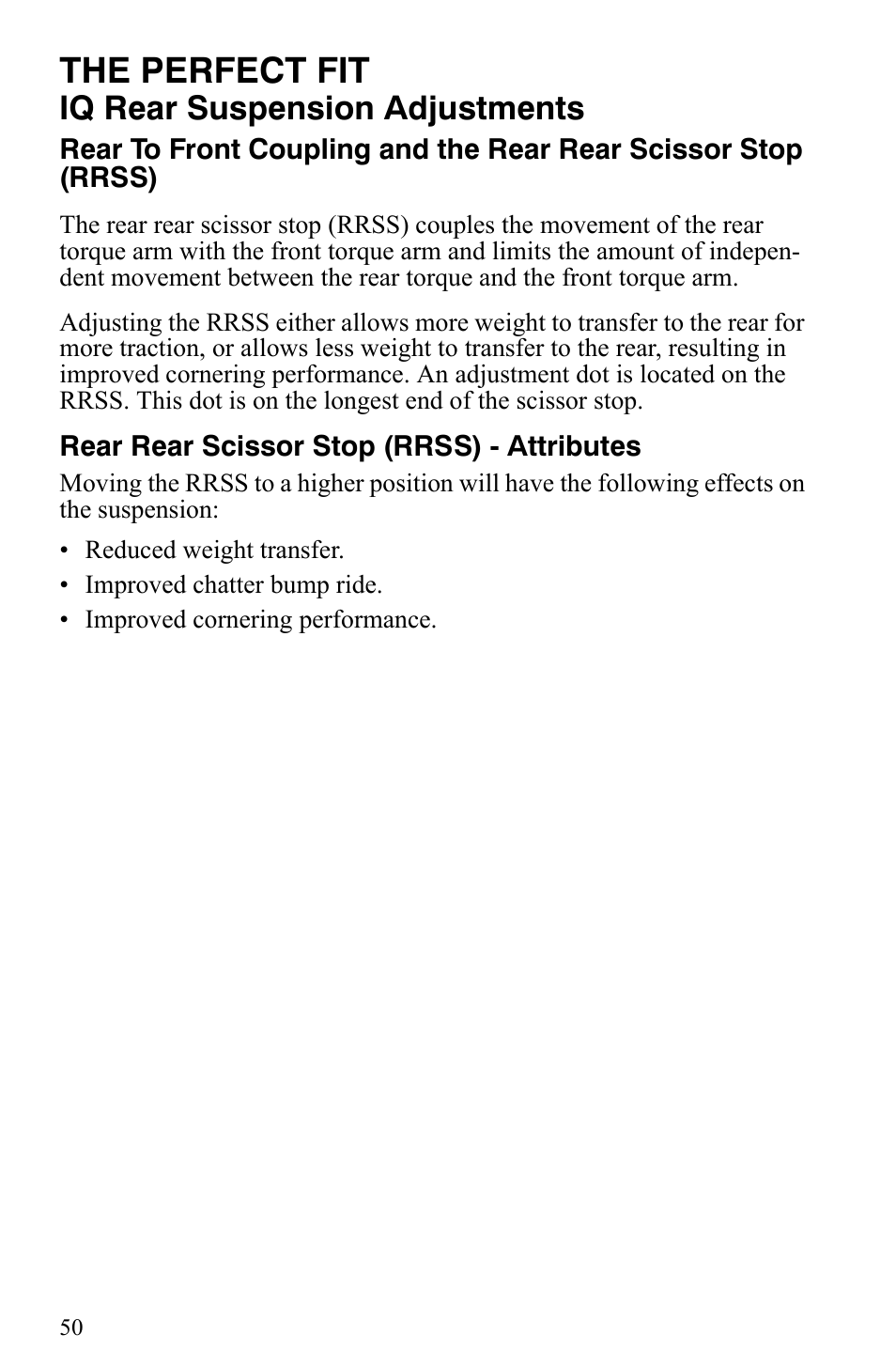 The perfect fit, Iq rear suspension adjustments | Polaris 600 Fusion User Manual | Page 53 / 145