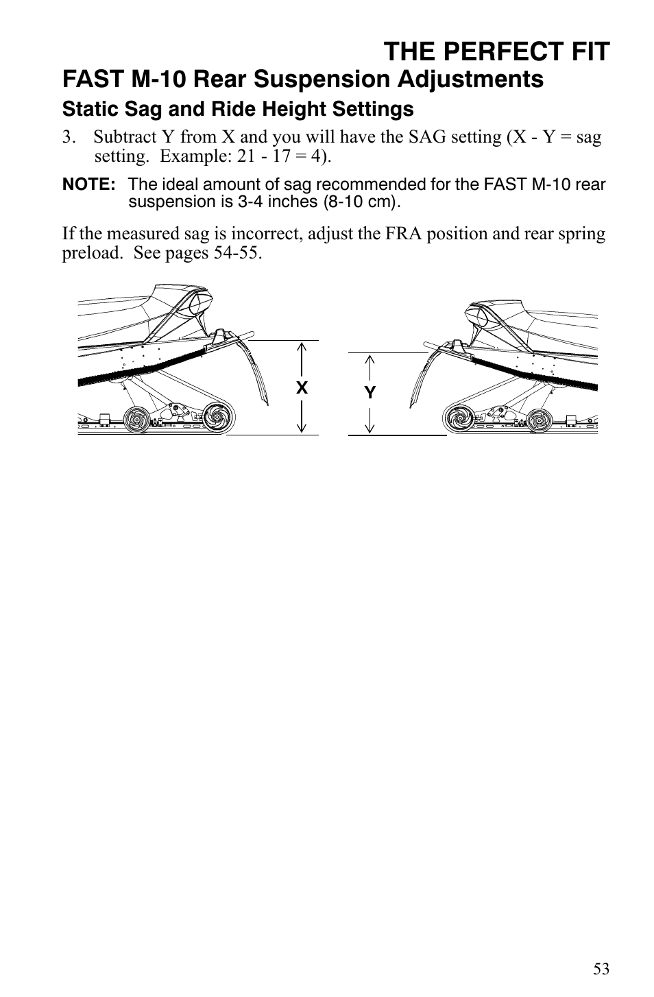 The perfect fit, Fast m-10 rear suspension adjustments | Polaris 600 Fusion User Manual | Page 56 / 145