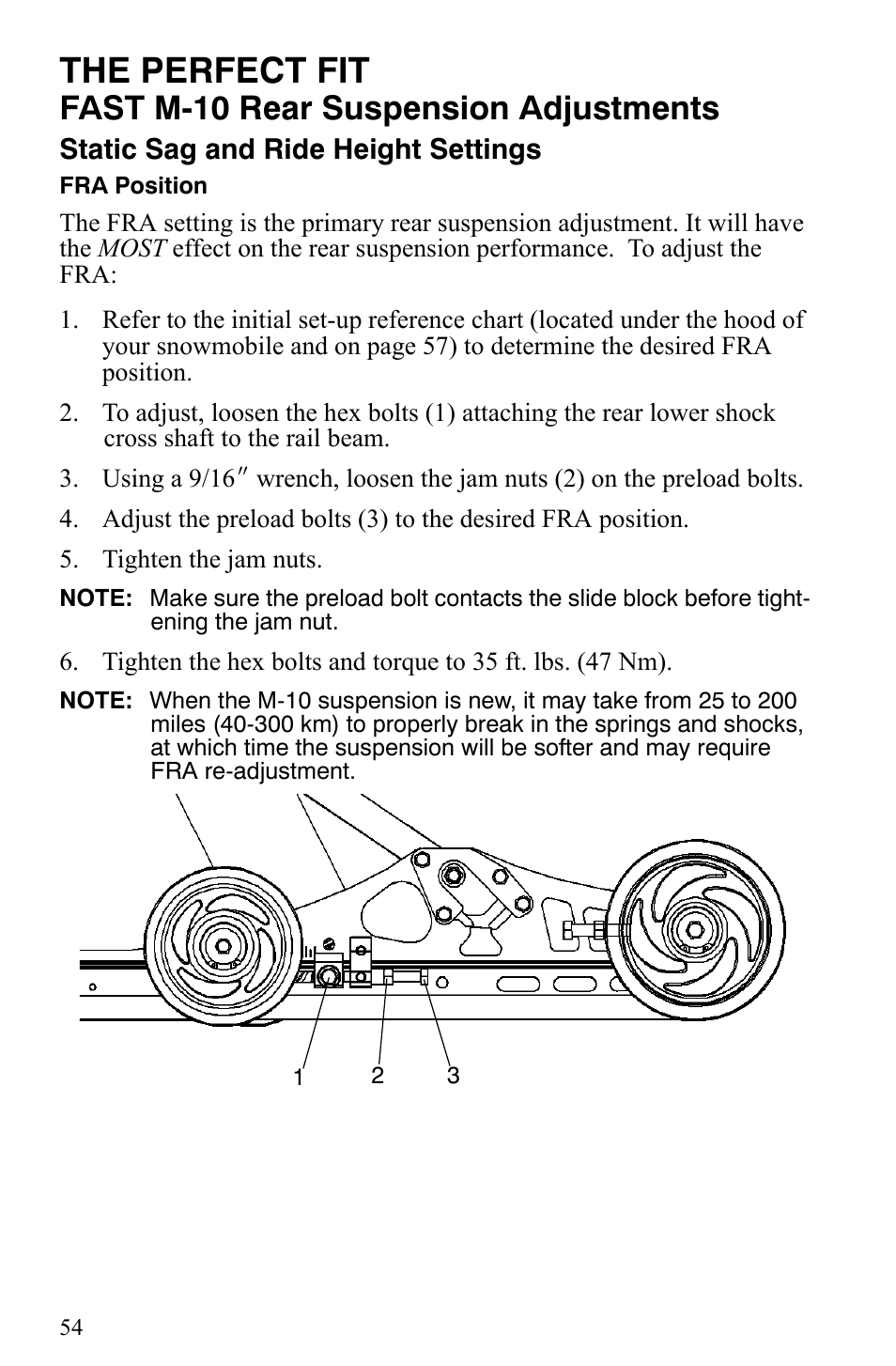 The perfect fit, Fast m-10 rear suspension adjustments | Polaris 600 Fusion User Manual | Page 57 / 145