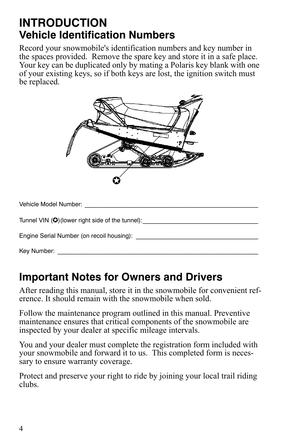Introduction, Vehicle identification numbers | Polaris 600 Fusion User Manual | Page 7 / 145