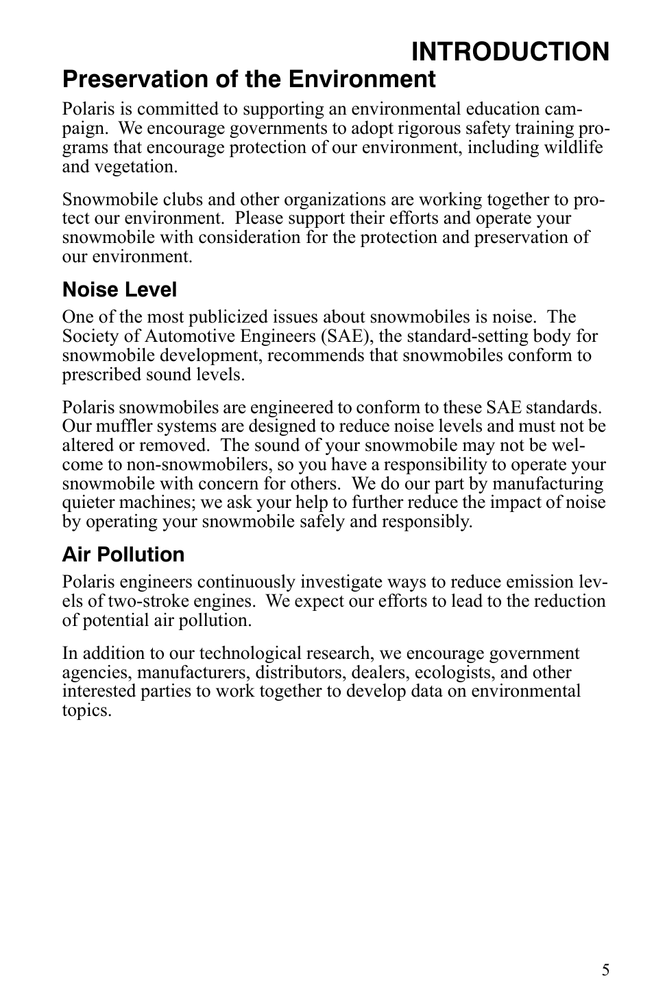 Introduction, Preservation of the environment | Polaris 600 Fusion User Manual | Page 8 / 145