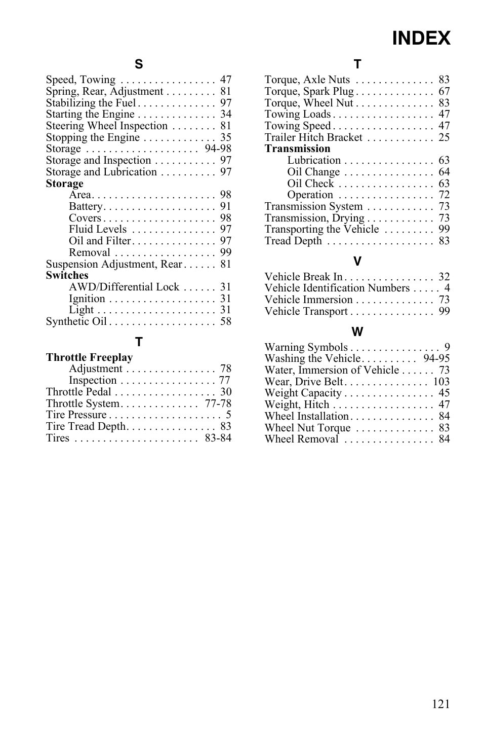 Index | Polaris 4X4 500 EFI User Manual | Page 124 / 124