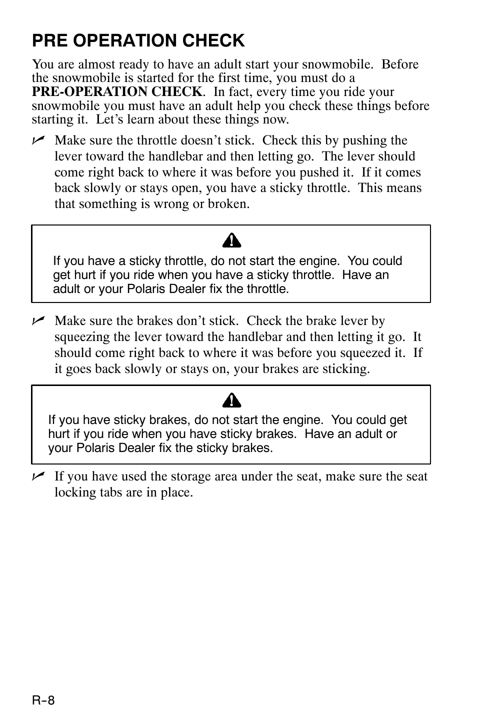 Pre operation check | Polaris 120 XC SP User Manual | Page 13 / 98