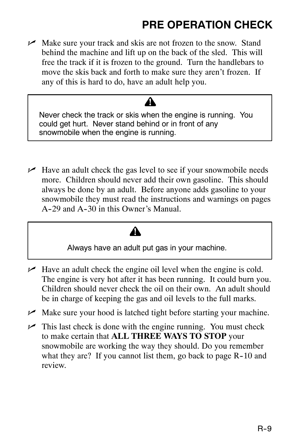 Pre operation check | Polaris 120 XC SP User Manual | Page 14 / 98