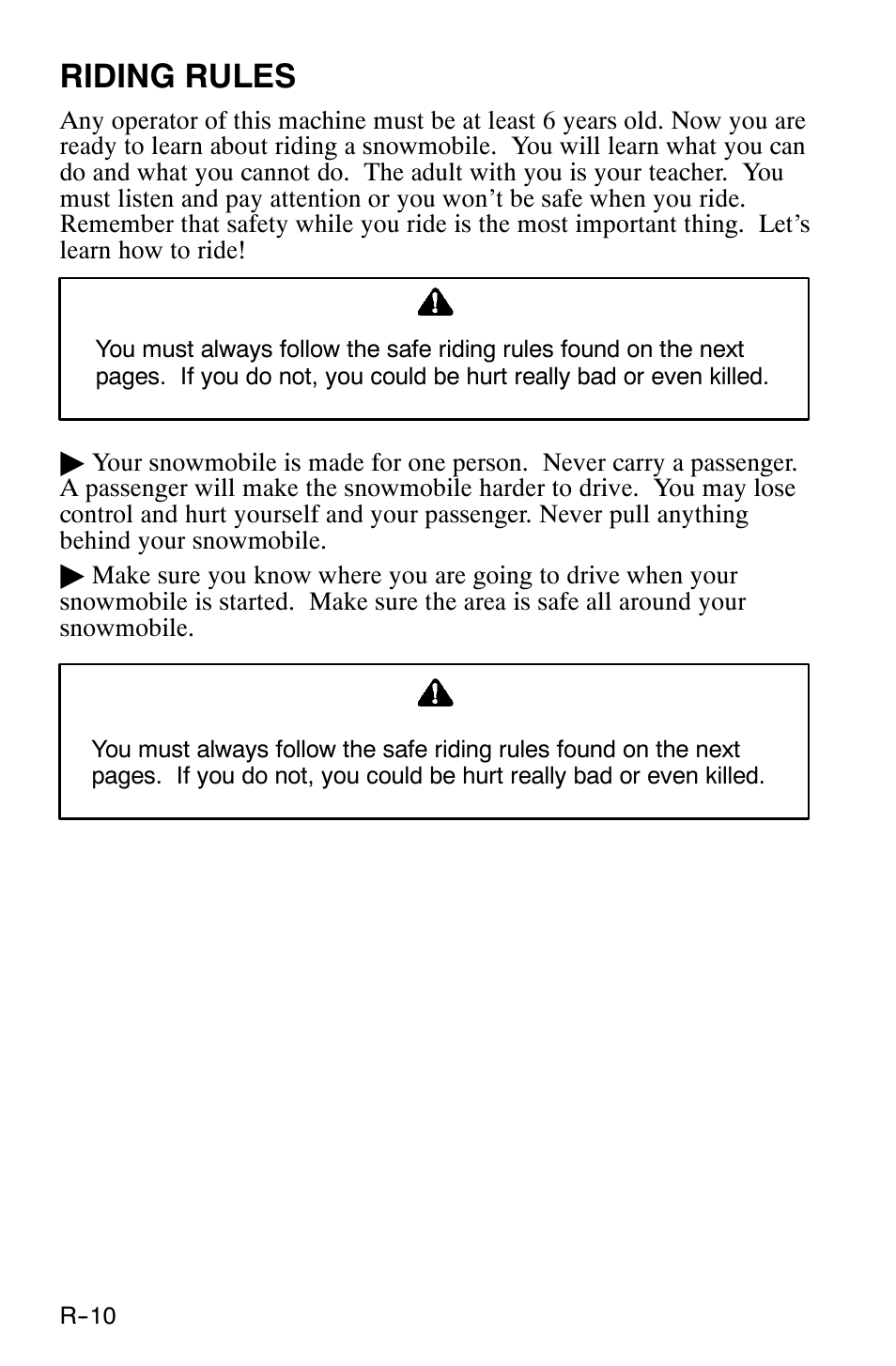 Riding rules | Polaris 120 XC SP User Manual | Page 15 / 98