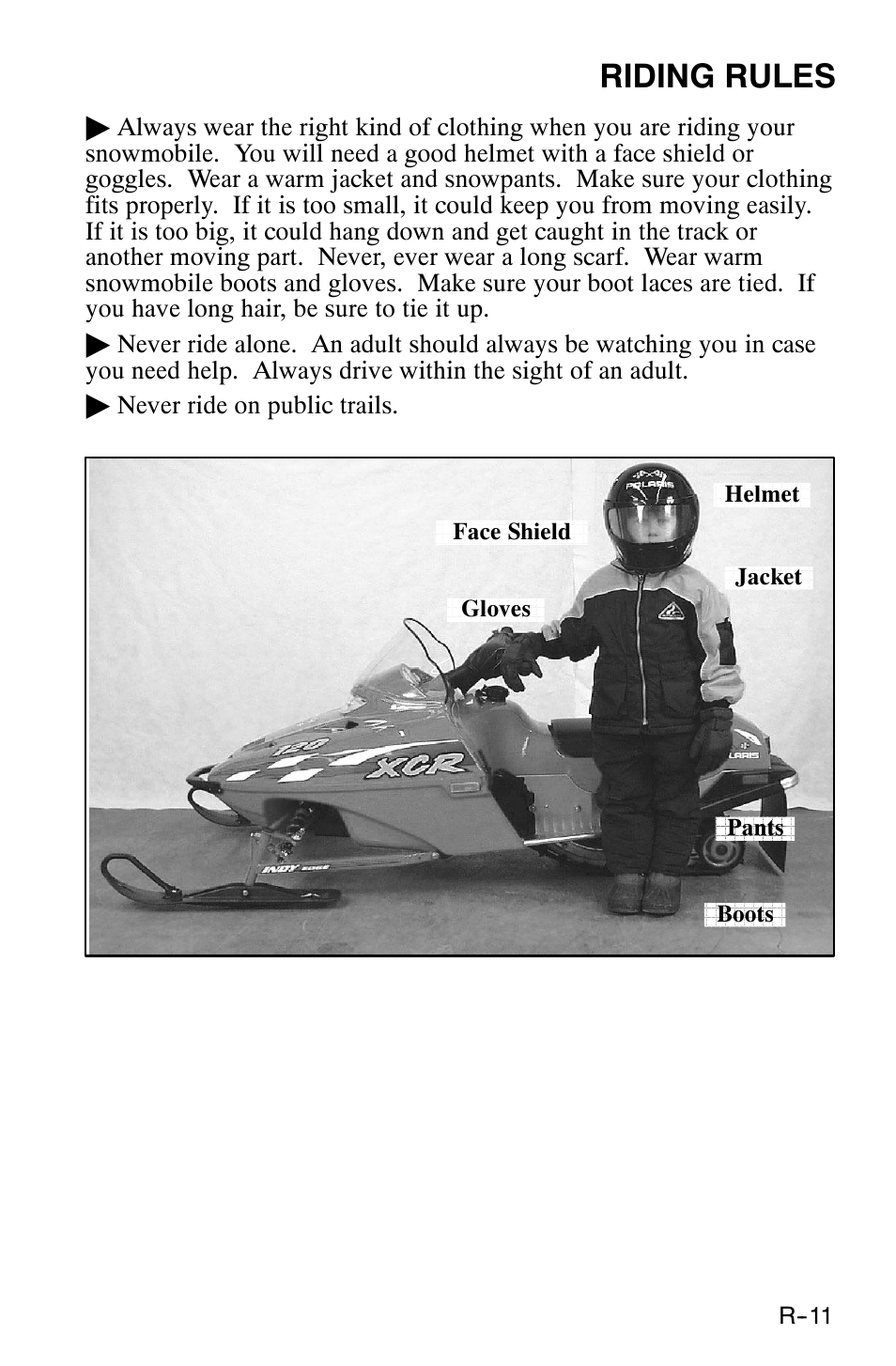 Riding rules | Polaris 120 XC SP User Manual | Page 16 / 98