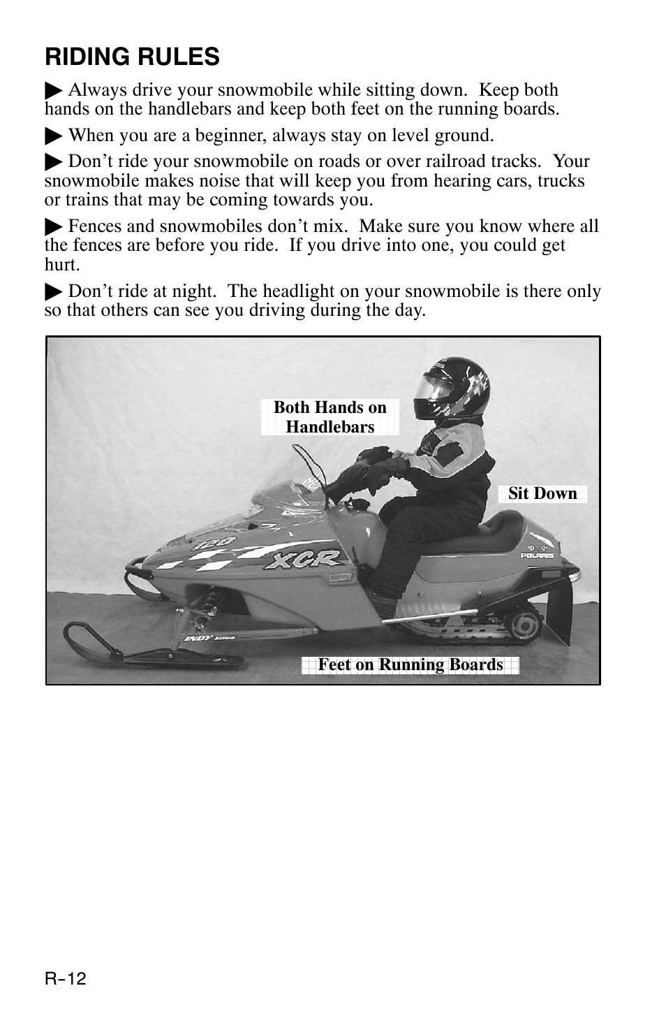 Riding rules | Polaris 120 XC SP User Manual | Page 17 / 98