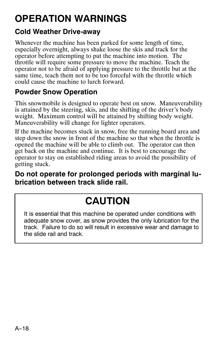 Caution, Operation warnings | Polaris 120 XC SP User Manual | Page 37 / 98