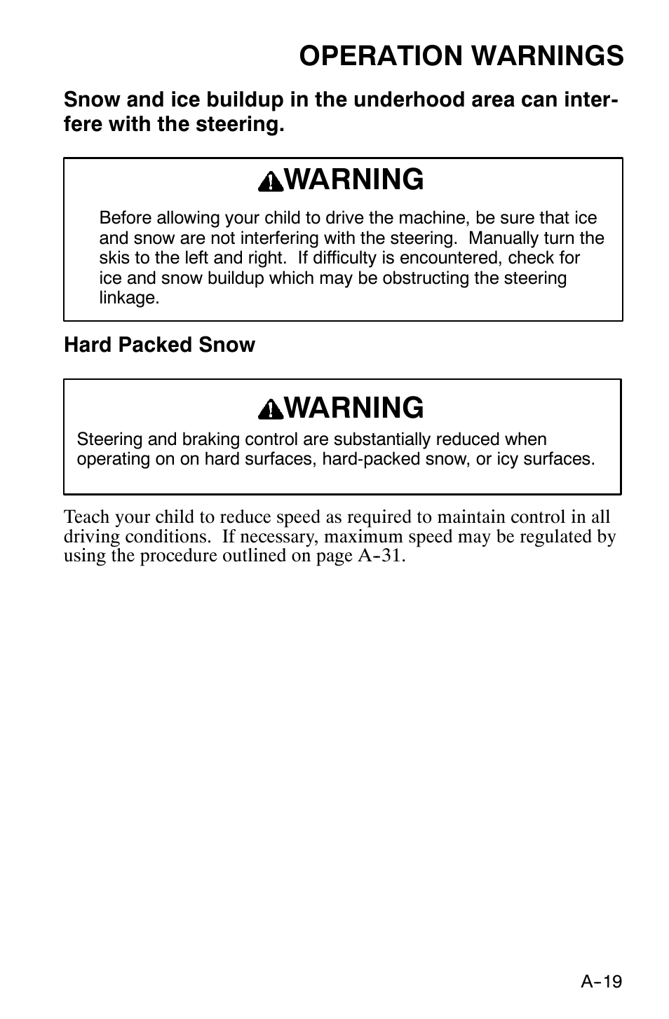 Warning, Operation warnings | Polaris 120 XC SP User Manual | Page 38 / 98