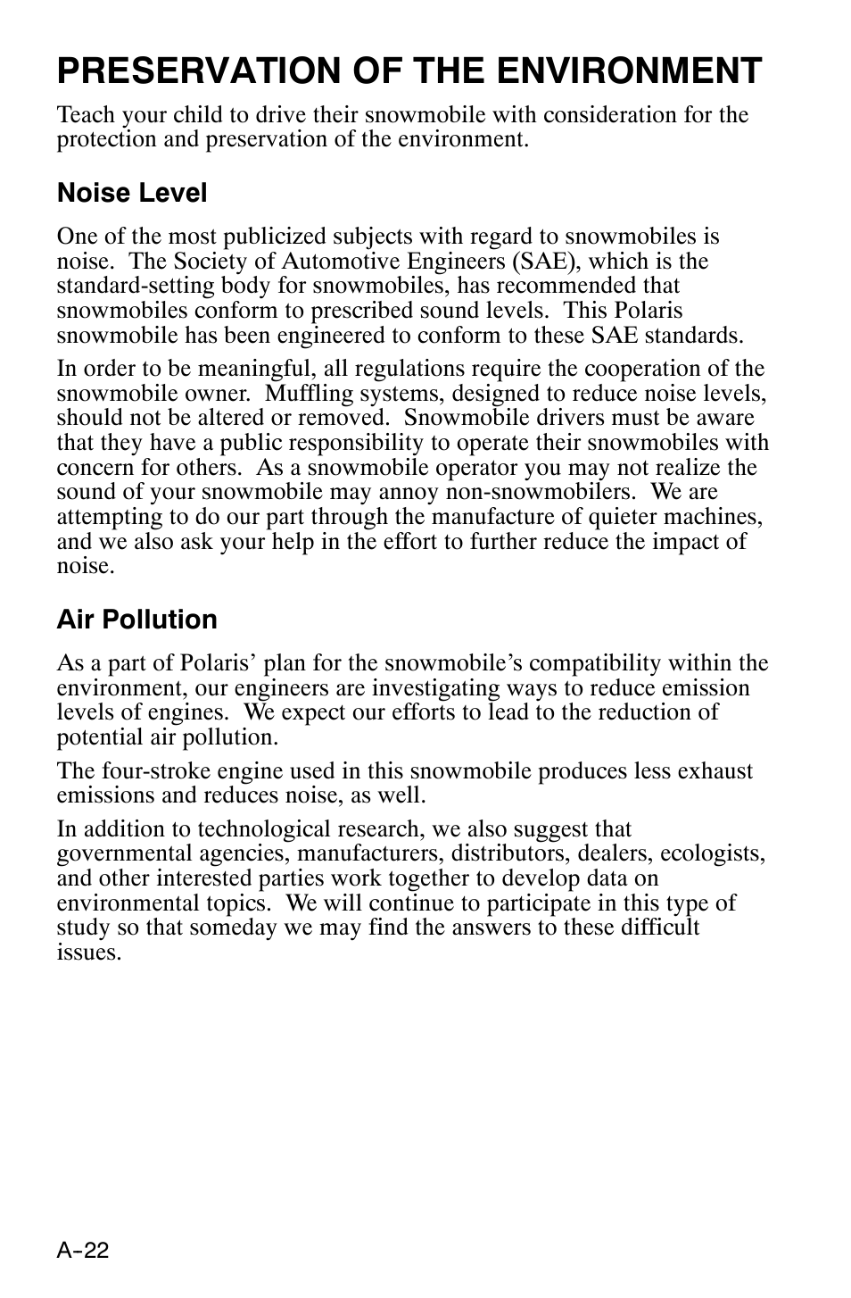 Preservation of the environment | Polaris 120 XC SP User Manual | Page 41 / 98