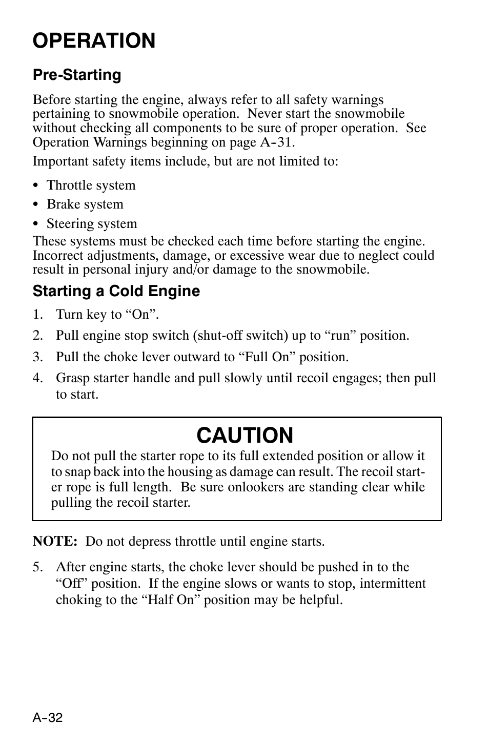 Caution, Operation | Polaris 120 XC SP User Manual | Page 51 / 98