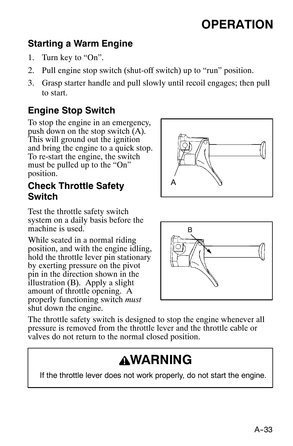 Warning, Operation | Polaris 120 XC SP User Manual | Page 52 / 98