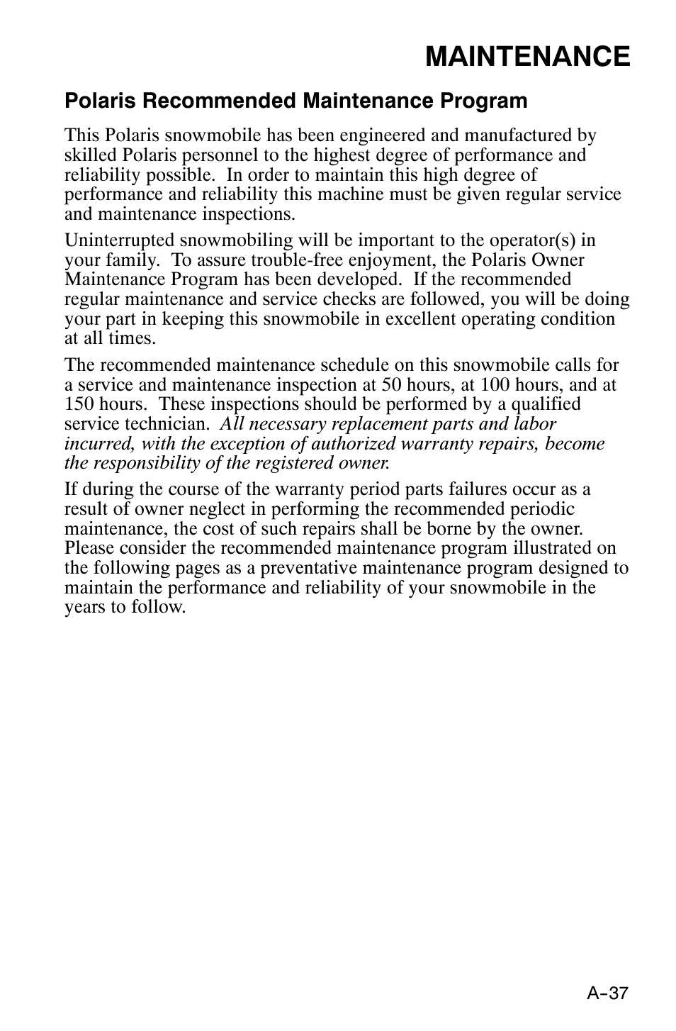 Maintenance | Polaris 120 XC SP User Manual | Page 56 / 98