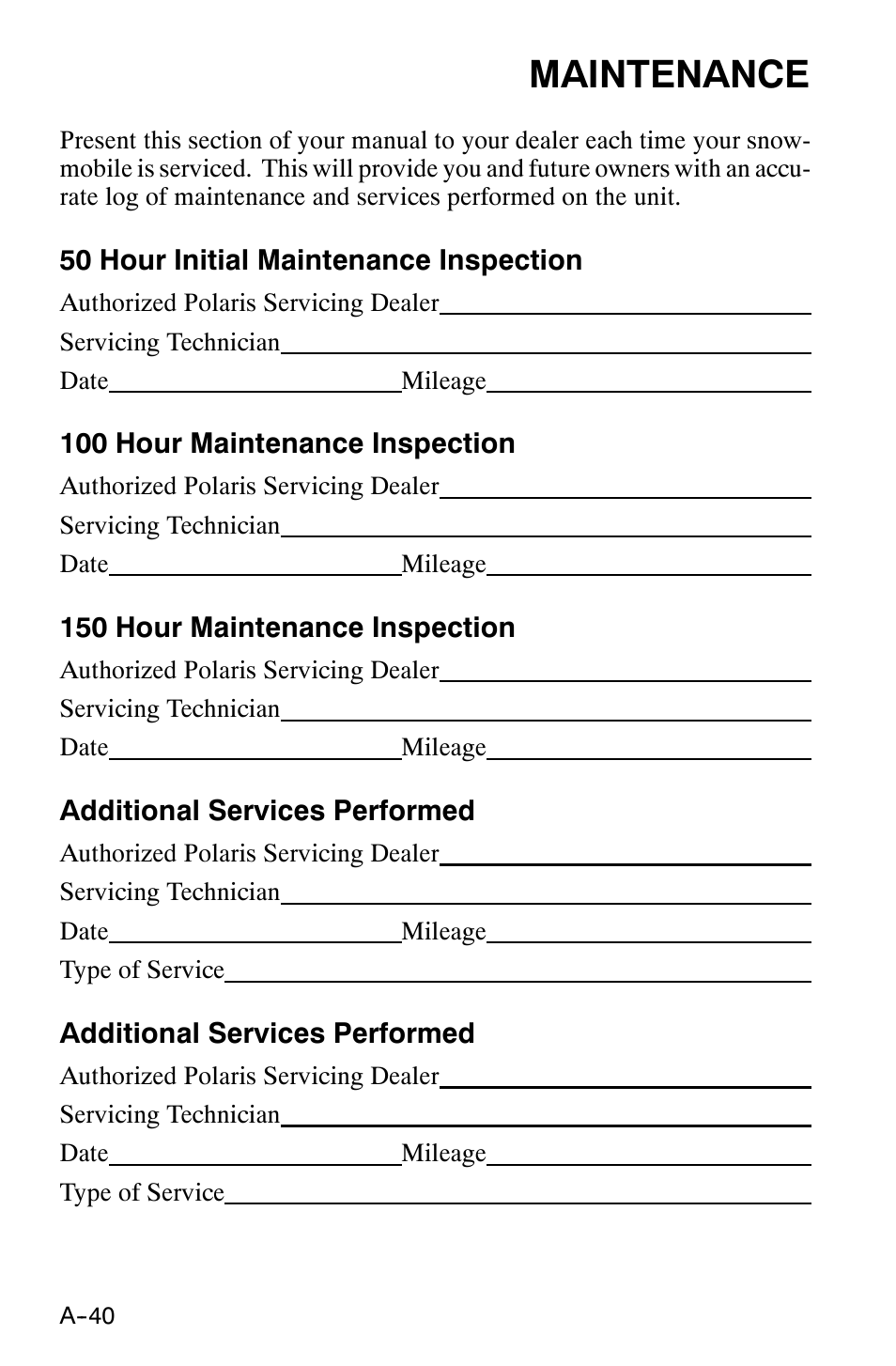 Maintenance | Polaris 120 XC SP User Manual | Page 59 / 98