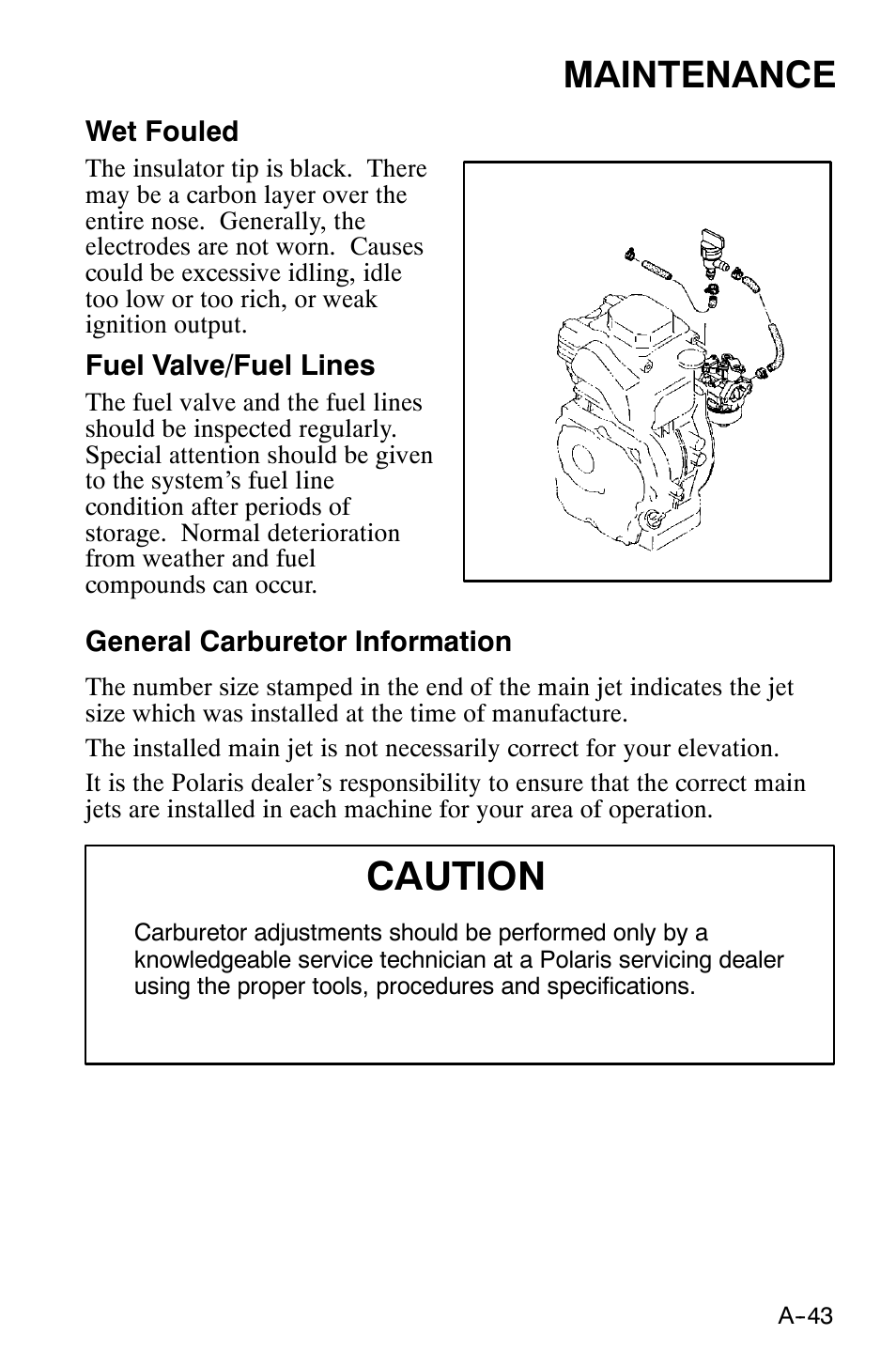 Caution, Maintenance | Polaris 120 XC SP User Manual | Page 62 / 98