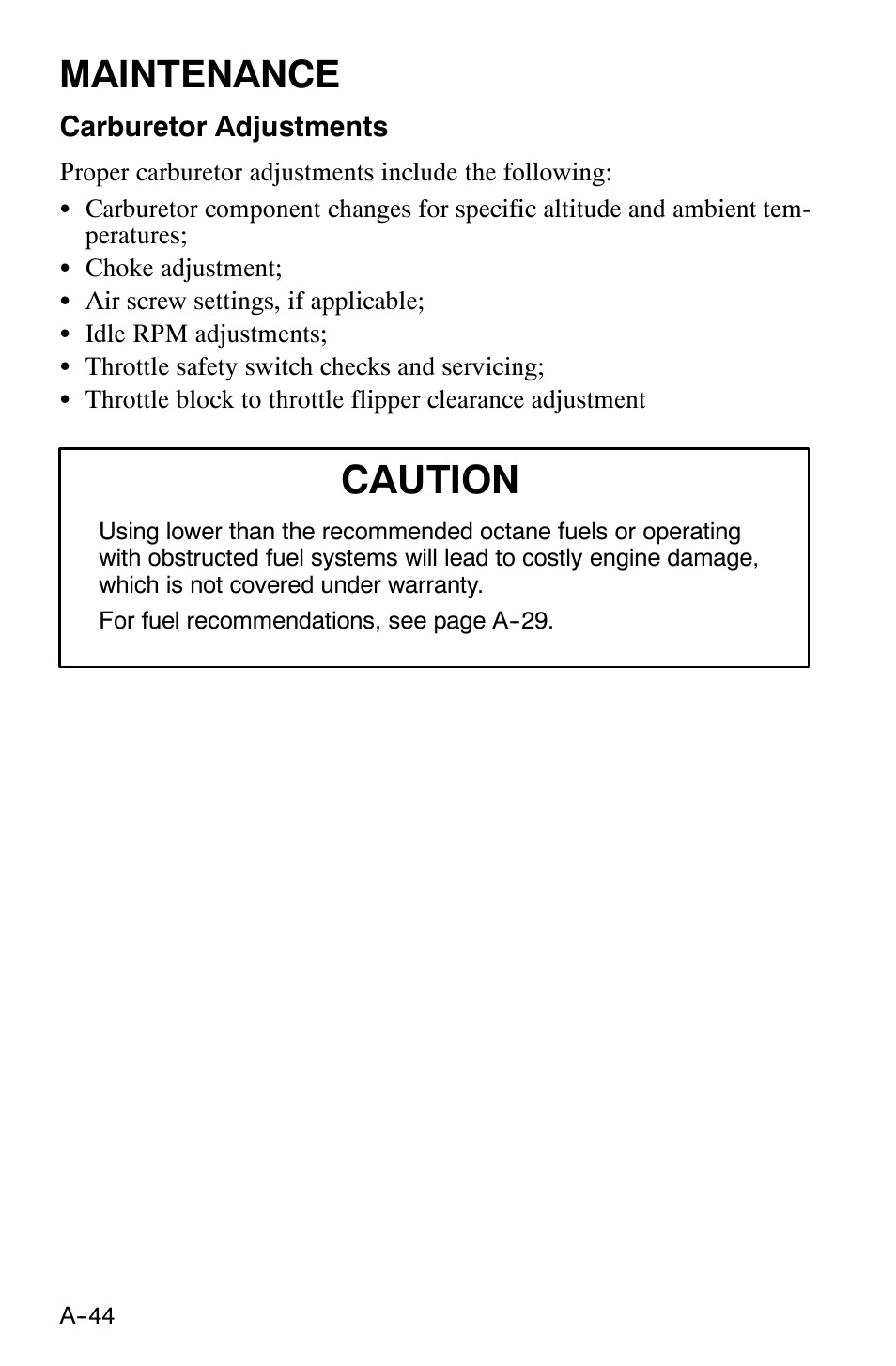 Caution, Maintenance | Polaris 120 XC SP User Manual | Page 63 / 98