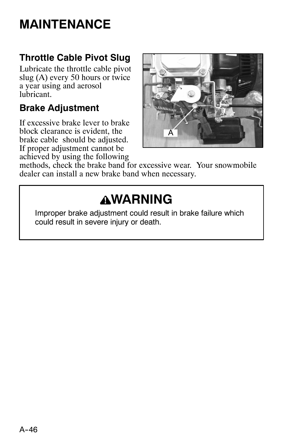 Warning, Maintenance | Polaris 120 XC SP User Manual | Page 65 / 98