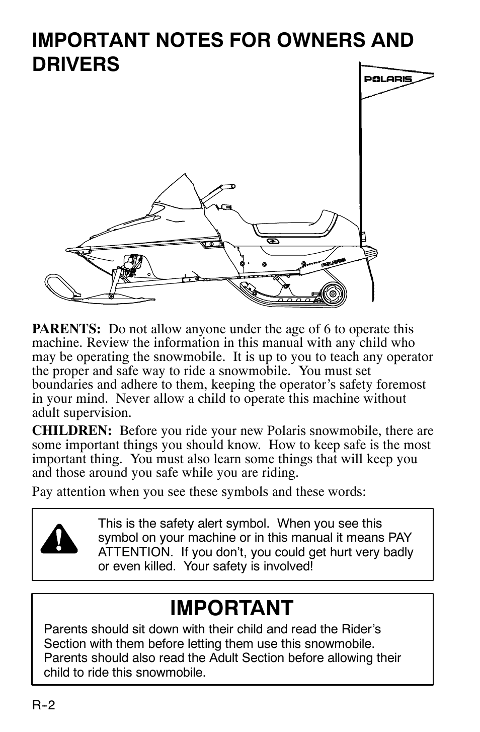 Important | Polaris 120 XC SP User Manual | Page 7 / 98