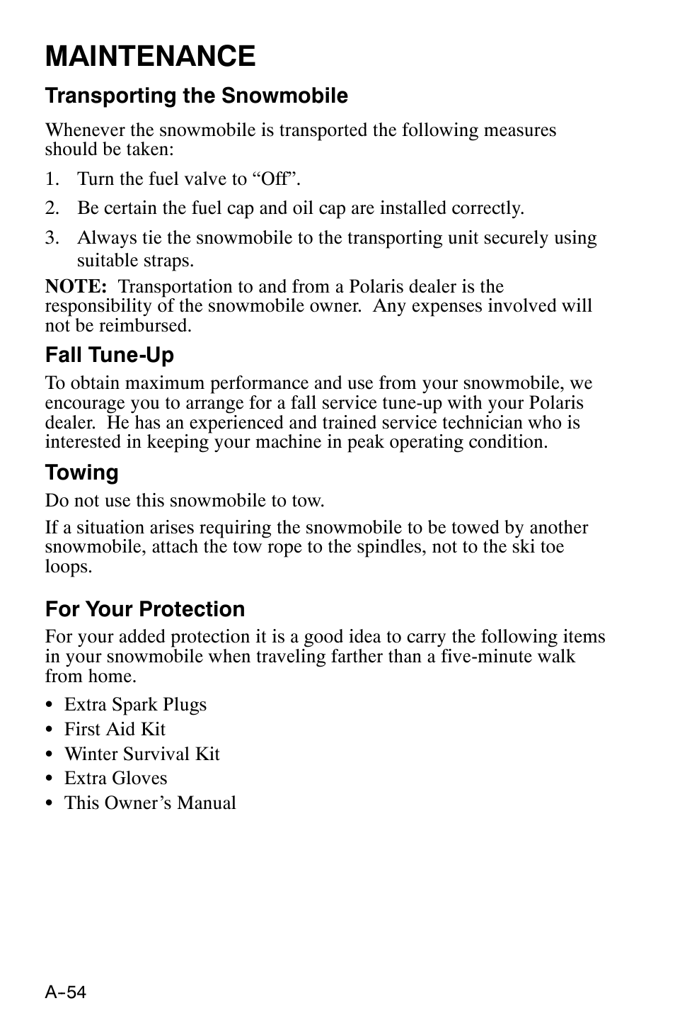 Maintenance | Polaris 120 XC SP User Manual | Page 73 / 98