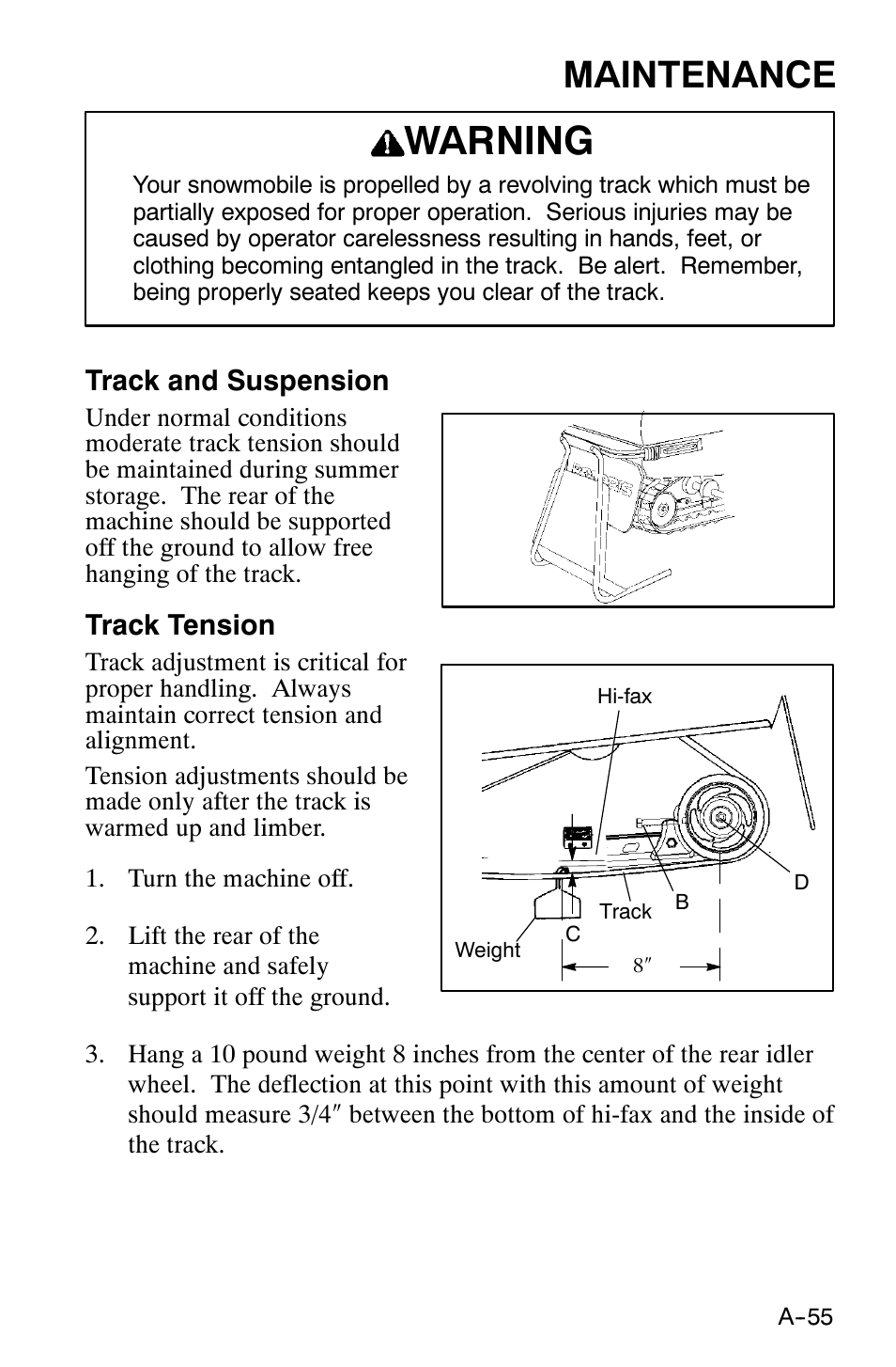 Warning, Maintenance | Polaris 120 XC SP User Manual | Page 74 / 98