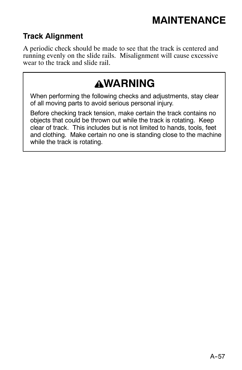 Warning, Maintenance | Polaris 120 XC SP User Manual | Page 76 / 98