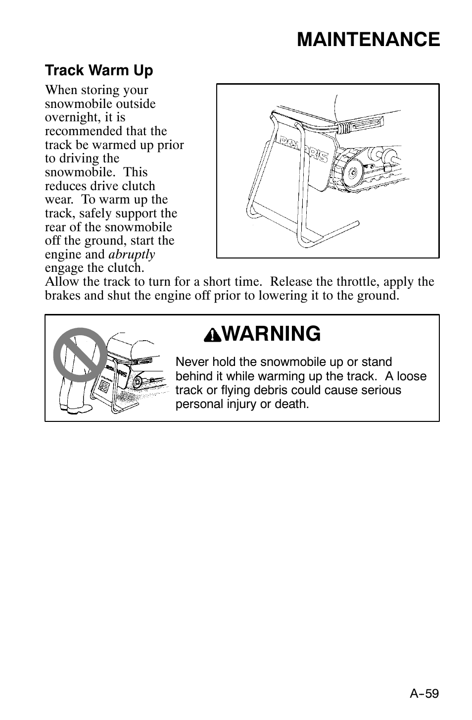 Warning, Maintenance | Polaris 120 XC SP User Manual | Page 78 / 98