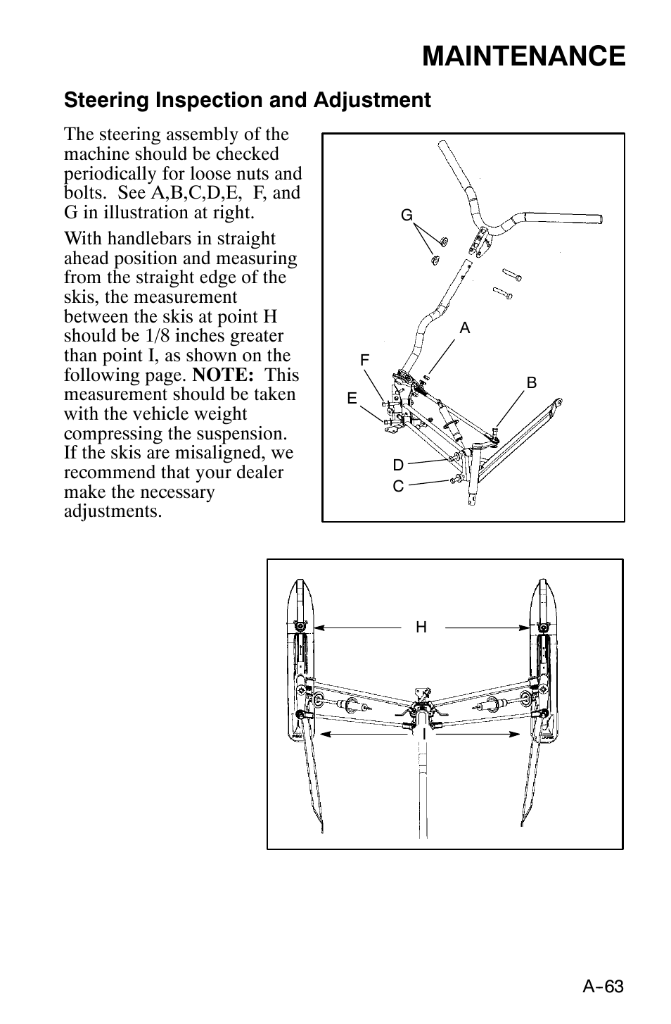 Maintenance, Steering inspection and adjustment | Polaris 120 XC SP User Manual | Page 82 / 98