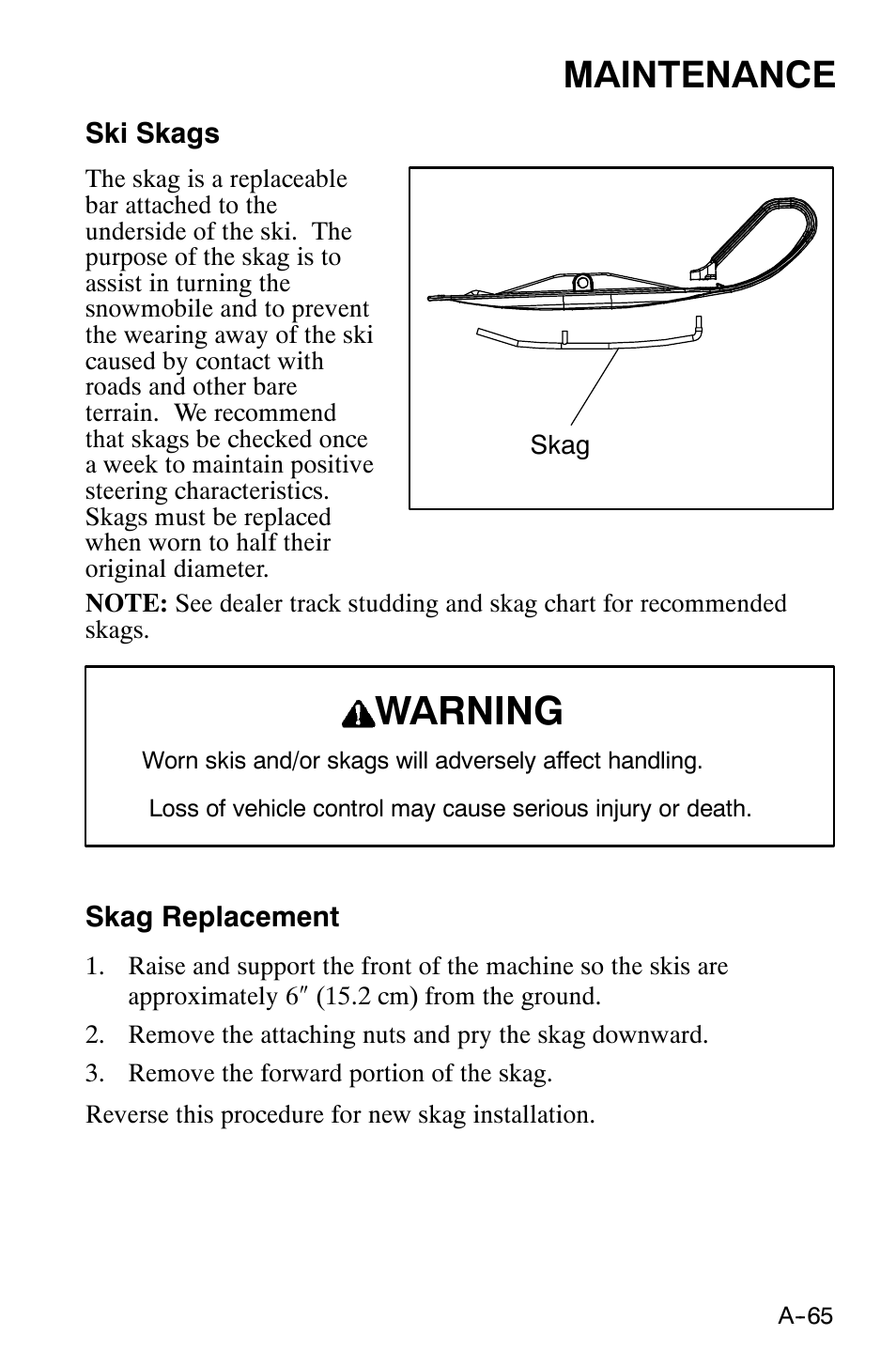 Warning, Maintenance | Polaris 120 XC SP User Manual | Page 84 / 98