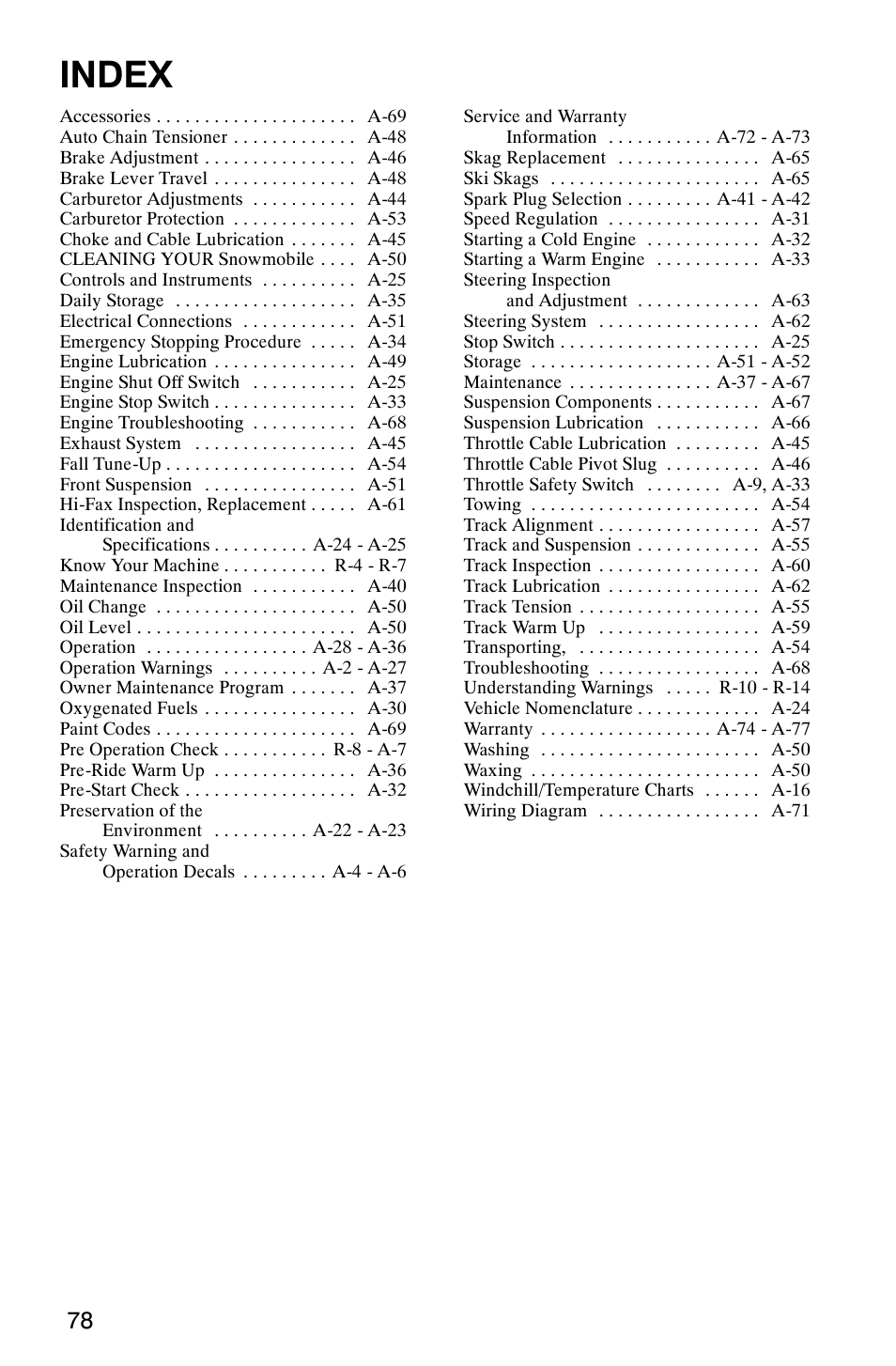 Index | Polaris 120 XC SP User Manual | Page 97 / 98