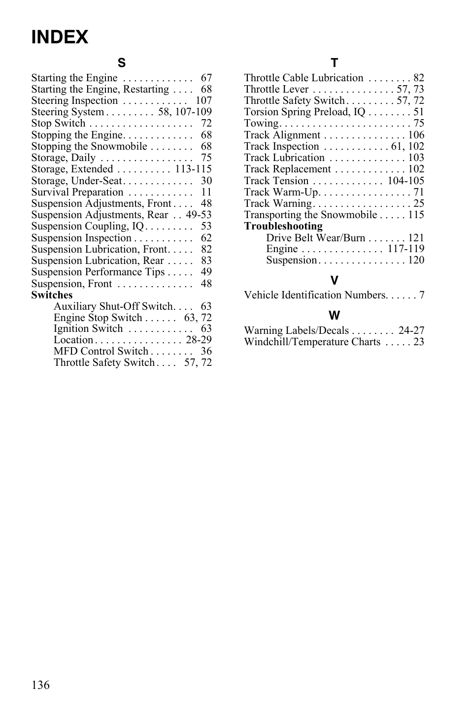 Index | Polaris 600 IQ Widetrak User Manual | Page 140 / 140