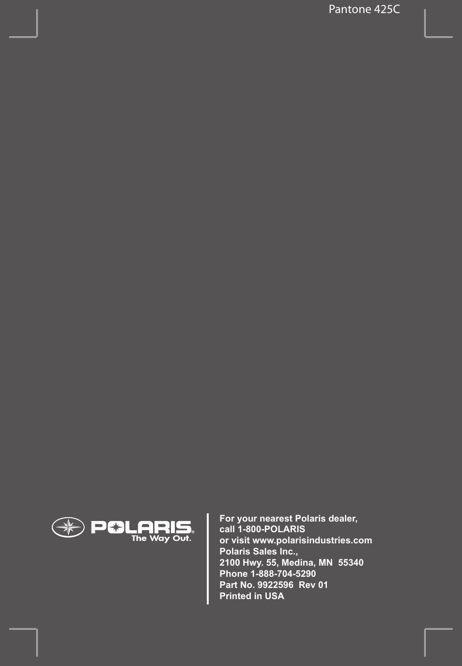 Pantone 425c | Polaris 600 IQ Widetrak User Manual | Page 2 / 140