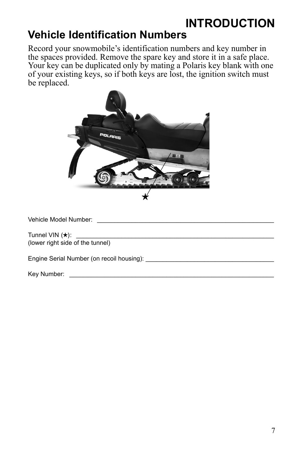 Introduction, Vehicle identification numbers | Polaris 600 IQ Touring User Manual | Page 10 / 141