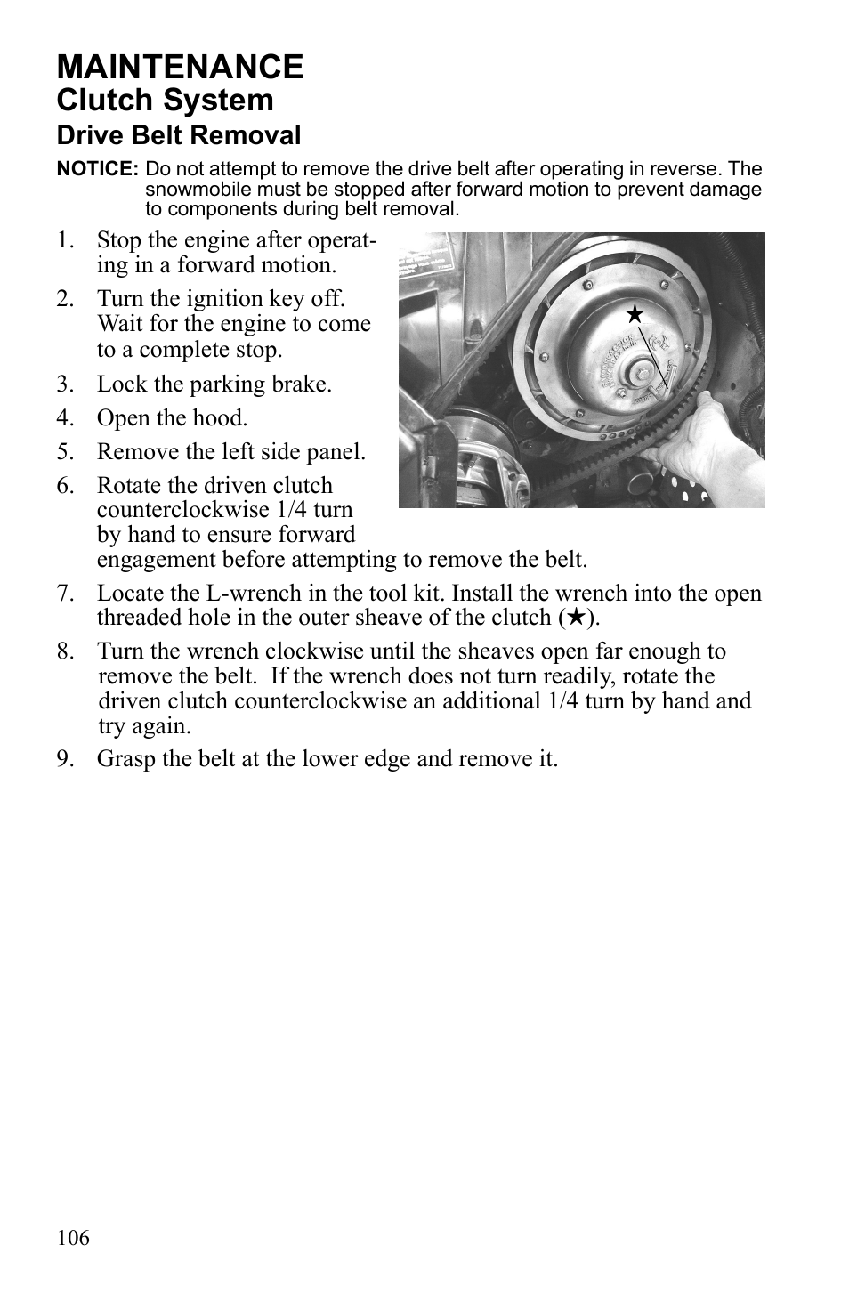 Maintenance, Clutch system | Polaris 600 IQ Touring User Manual | Page 109 / 141