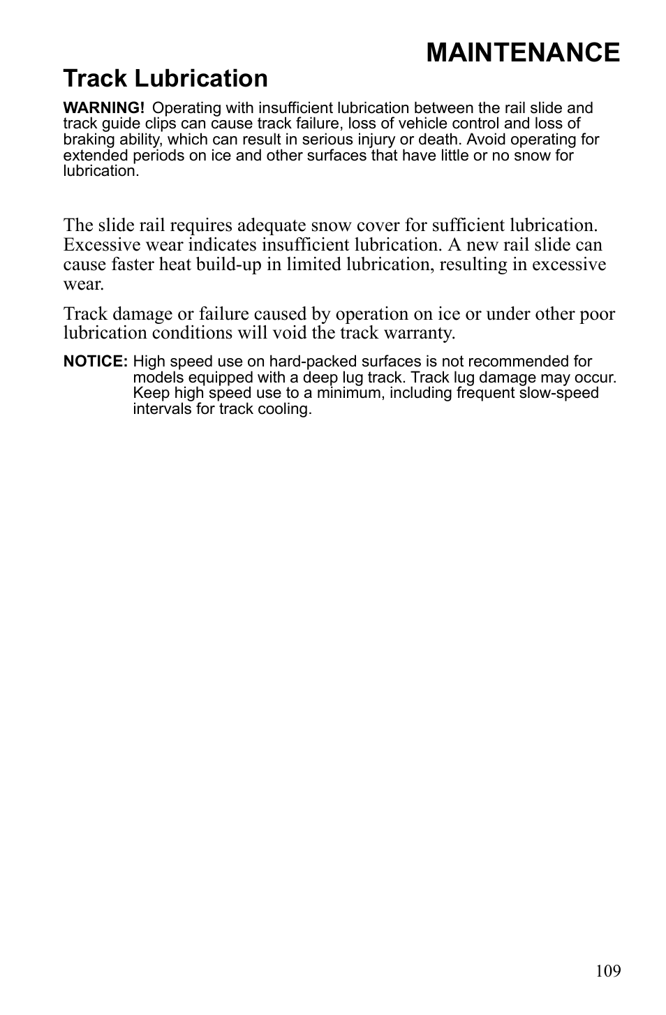 Maintenance, Track lubrication | Polaris 600 IQ Touring User Manual | Page 112 / 141