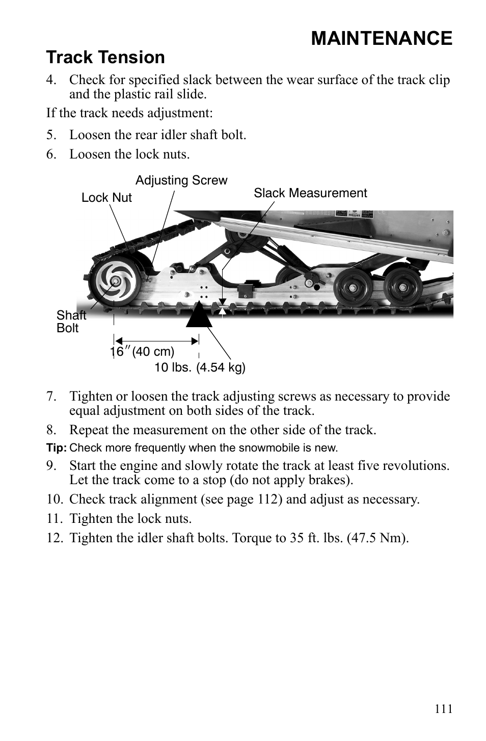 Maintenance, Track tension | Polaris 600 IQ Touring User Manual | Page 114 / 141