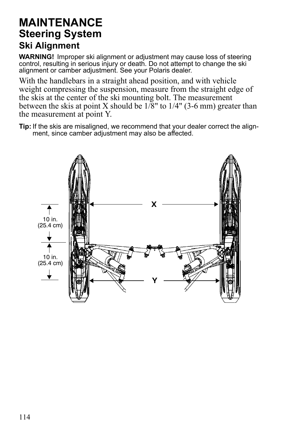 Maintenance, Steering system, Ski alignment | Polaris 600 IQ Touring User Manual | Page 117 / 141