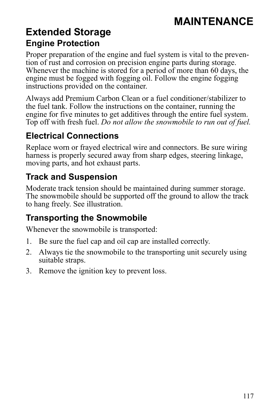 Maintenance, Extended storage | Polaris 600 IQ Touring User Manual | Page 120 / 141