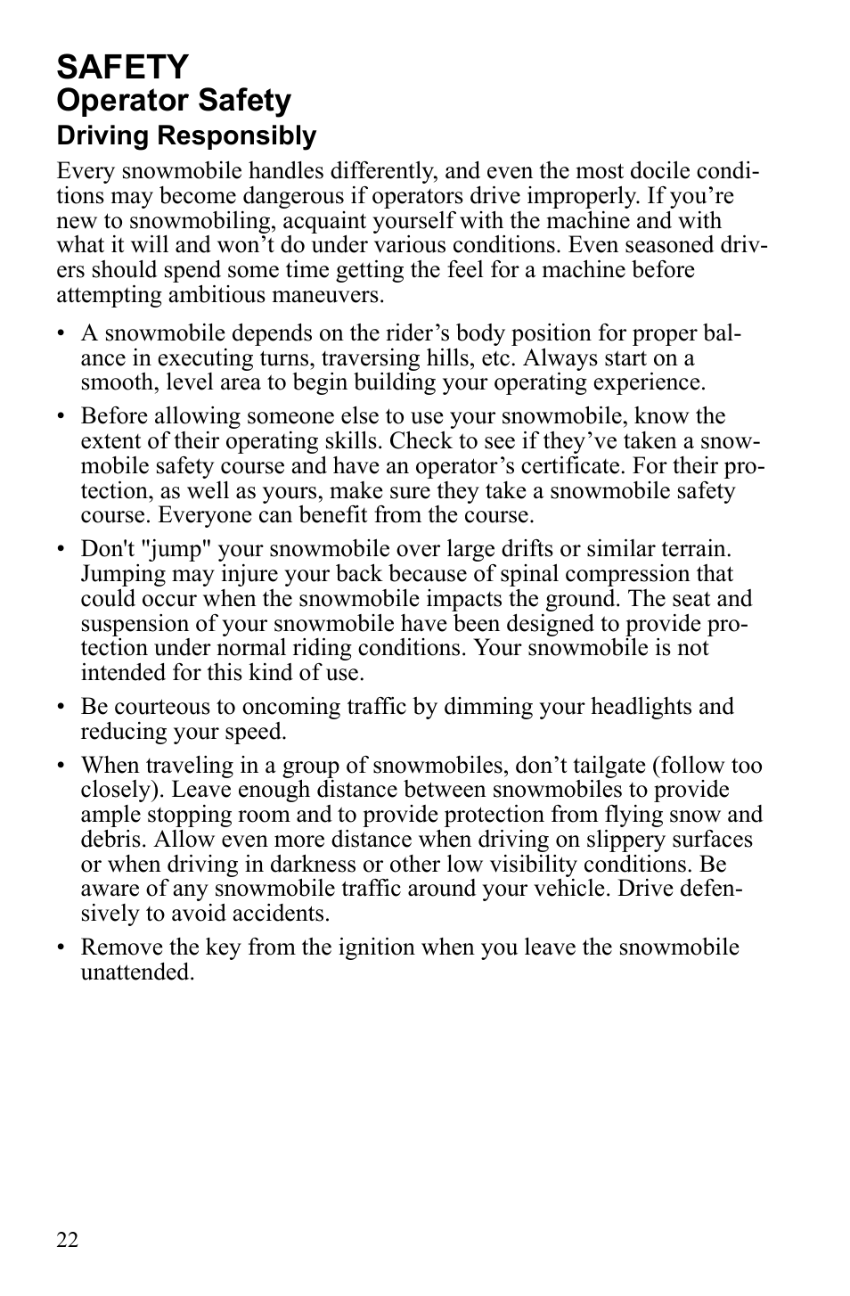 Safety, Operator safety | Polaris 600 IQ Touring User Manual | Page 25 / 141