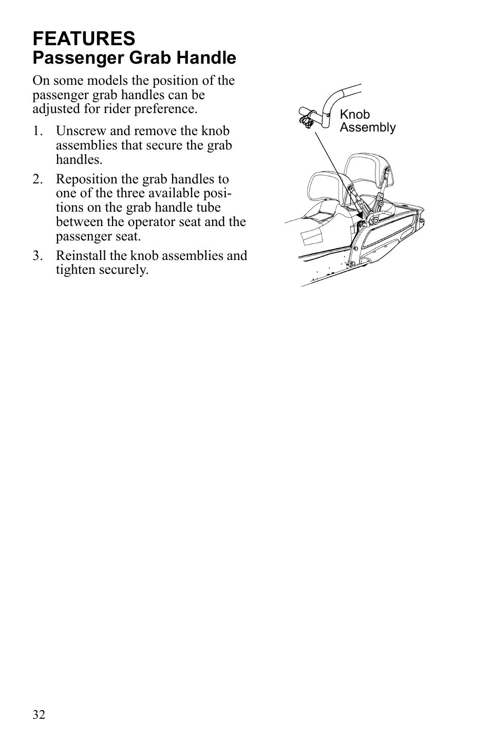 Features, Passenger grab handle | Polaris 600 IQ Touring User Manual | Page 35 / 141